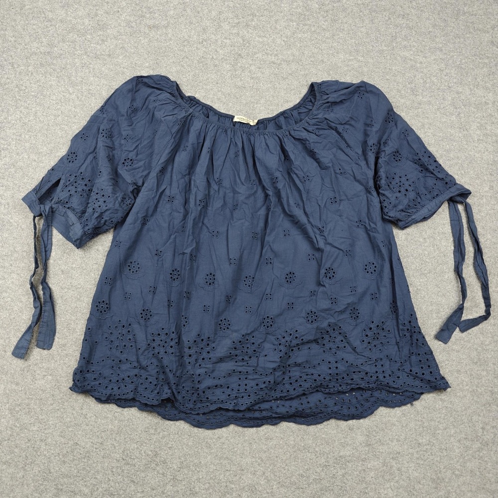 Valentina Naldi Blouse Womens 3X Blue Embroidered Eyelet Short Sleeve Tunic Top